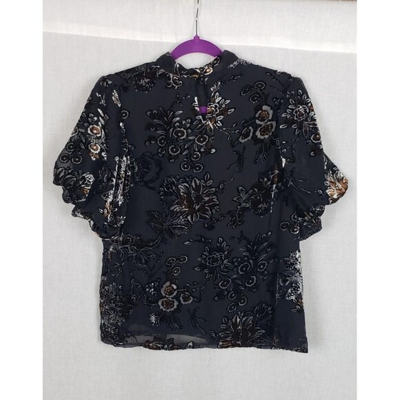 Koko + Mason Floral Blouse M Black Velvet Burnout WhimsiGoth Dark Fairy Witchy - Picture 2 of 13